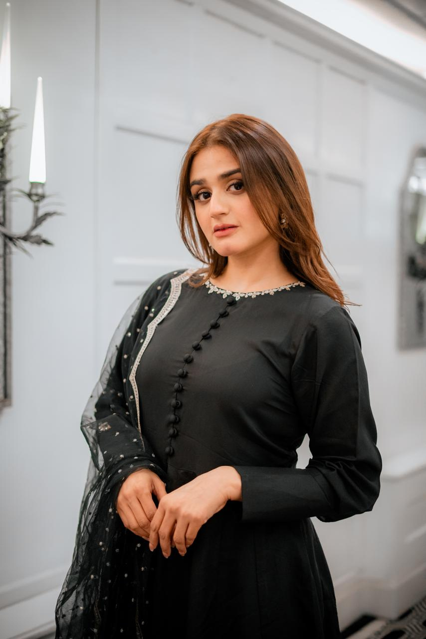 Black Kalidar Frock with Handworked Dupatta
