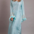 Pastel Blue Limited Edition Outfit with Glass Stone & Feather Sleeves