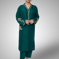 Ottle Green Sheesha Silk Ensemble with Mukesh Work