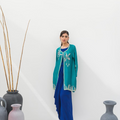 Royal Blue & Sea Green Saree Drape Pant Style Outfit