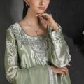 Pastel Mint Green Lamma Dress with Silver Zardozi & Organza Dupatta