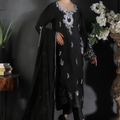 Black Sheesha Silk Outfit with Handworked Dupatta