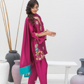 Luxury Magenta and Sea Green Pure Silk Dress