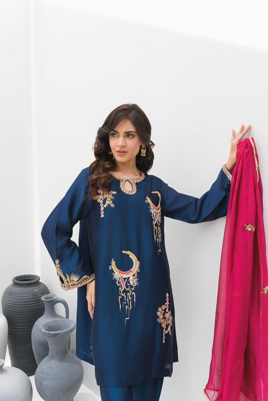navy adorned with exquisite zardozi