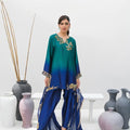 Emerald Green & Sapphire Silk Outfit with Golden Handwork