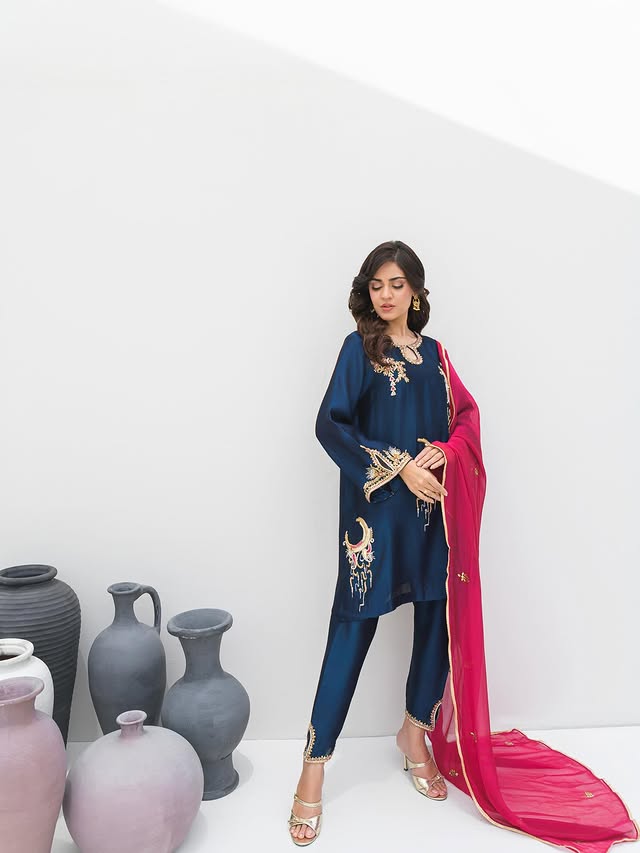 navy adorned with exquisite zardozi