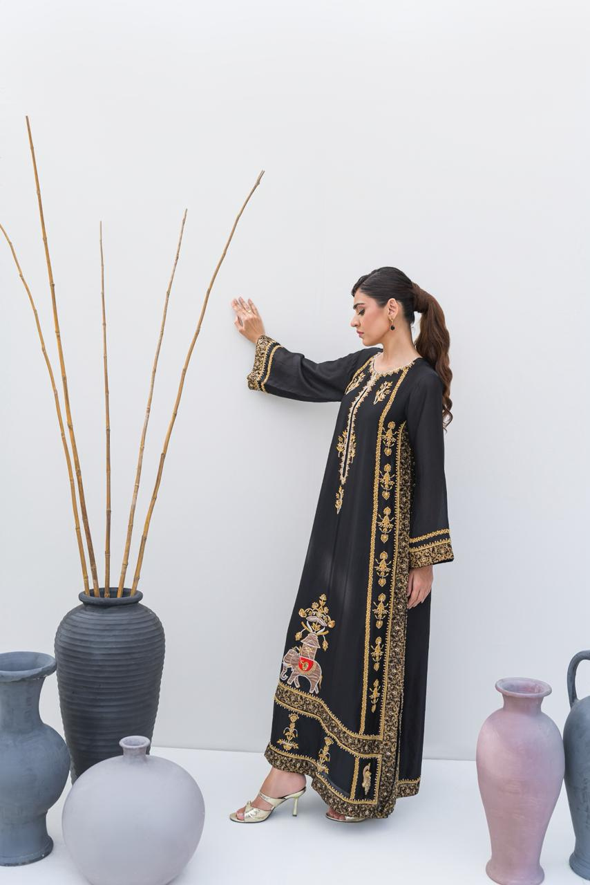 Luxury Black and Gold Dress – Royal Zardozi Detailing