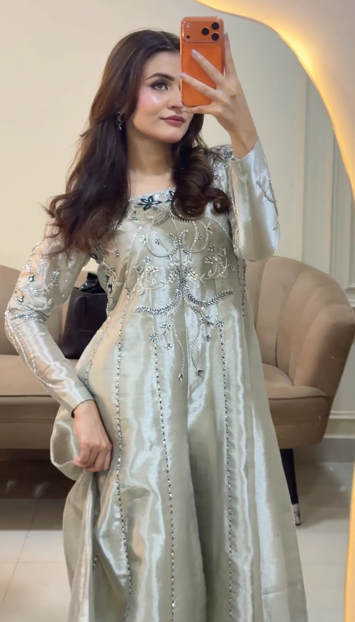 Teal Reverie — Pure Lama Silk Zardozi Handcrafted Long Flair Suit
