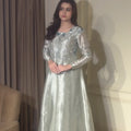 Teal Reverie — Pure Lama Silk Zardozi Handcrafted Long Flair Suit