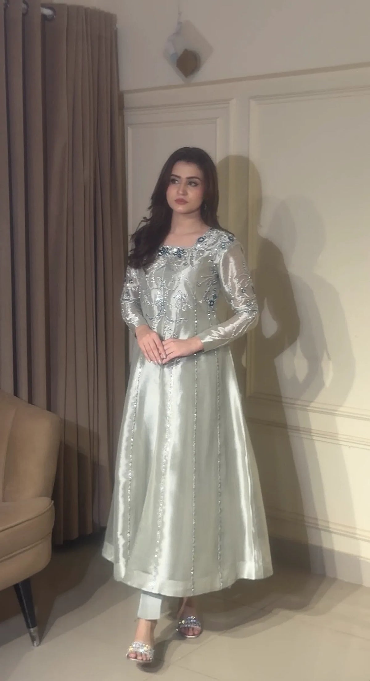 Teal Reverie — Pure Lama Silk Zardozi Handcrafted Long Flair Suit