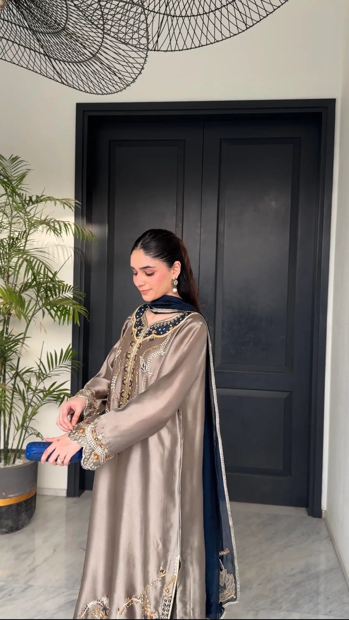 Taupe Grey Embroidered Suit