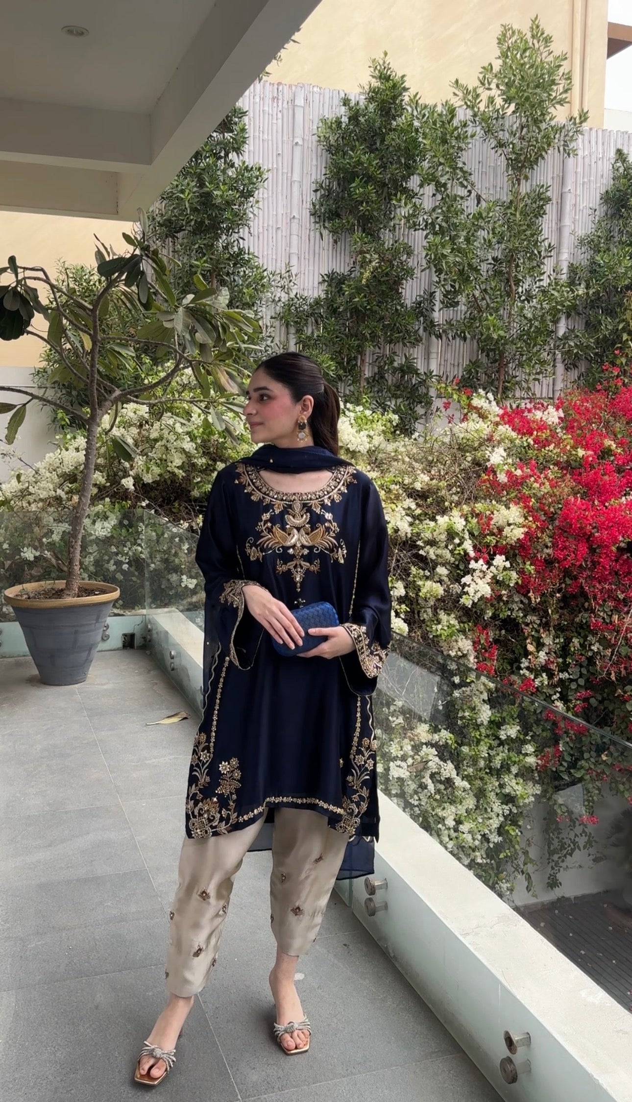 Midnight Noir Embroidered Sheesha Silk 3-Piece Suit