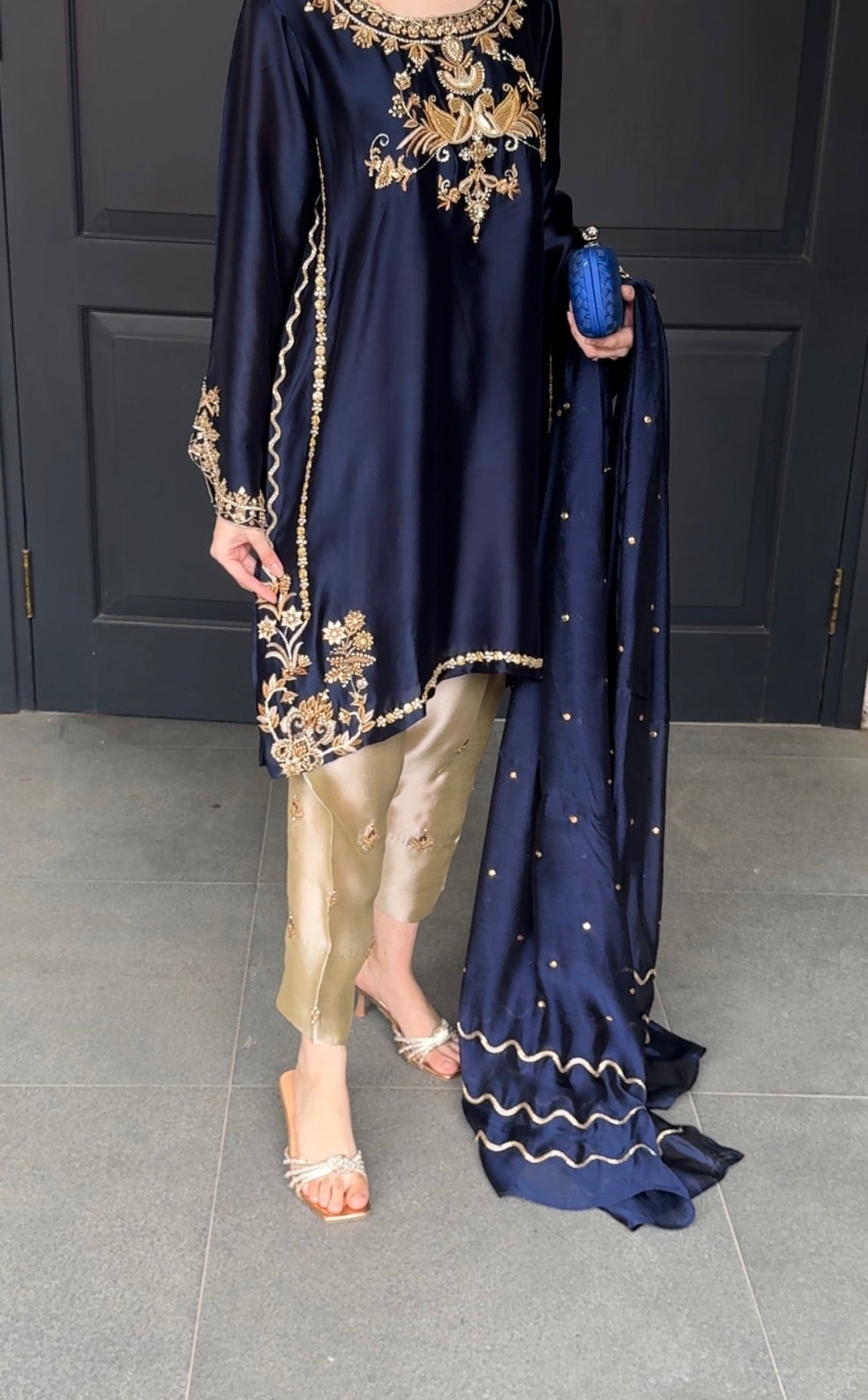 Midnight Noir Embroidered Sheesha Silk 3-Piece Suit