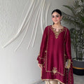 Zarmina – Maroon & Gold Embroidered Silk Set