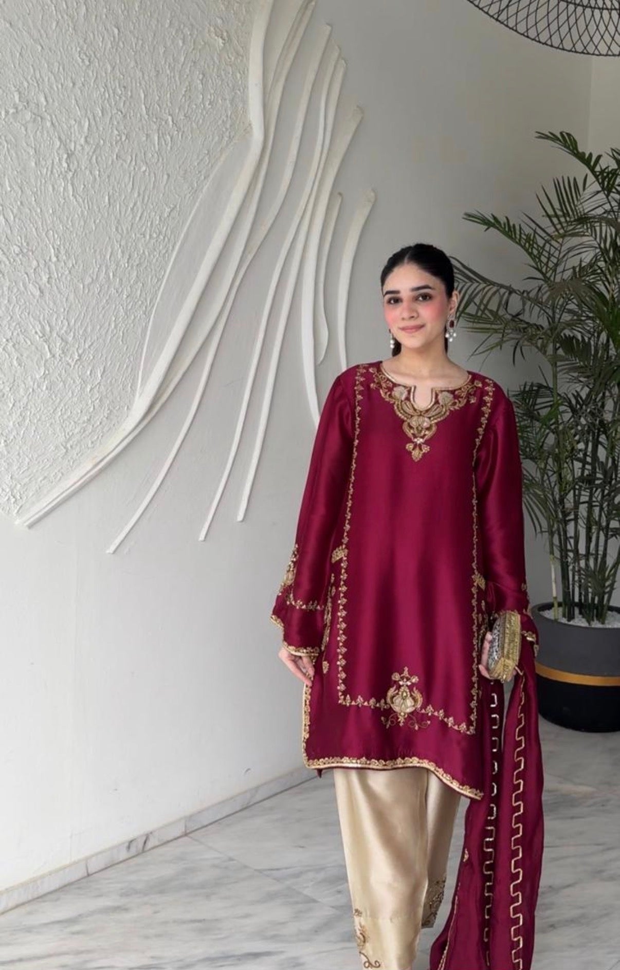 Zarmina – Maroon & Gold Embroidered Silk Set