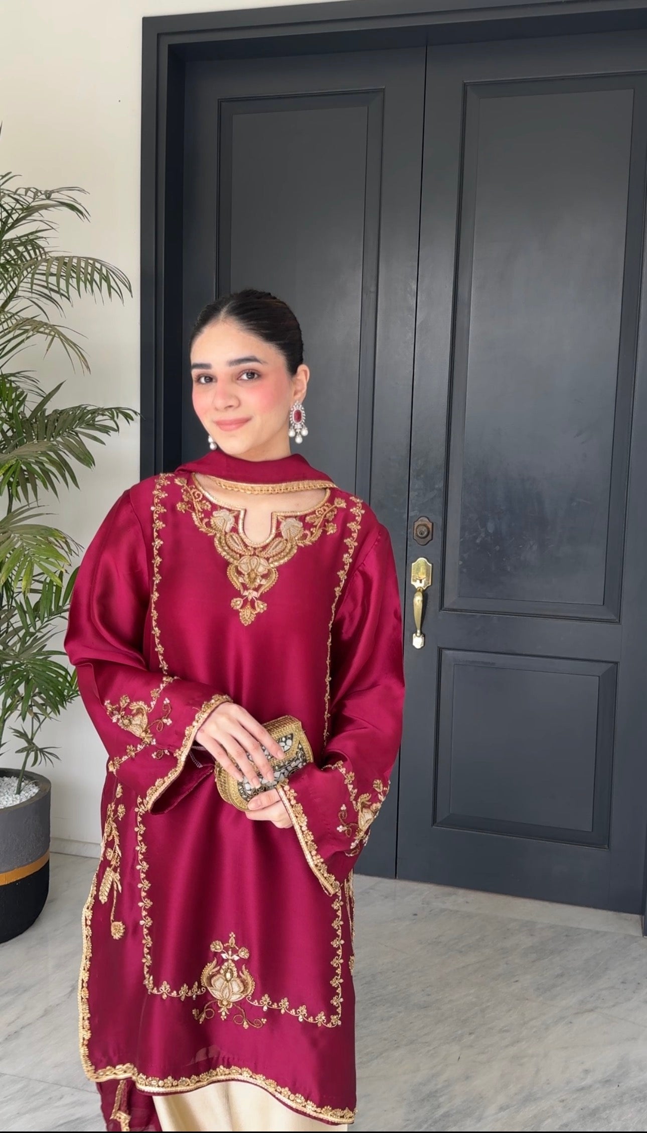 Zarmina – Maroon & Gold Embroidered Silk Set