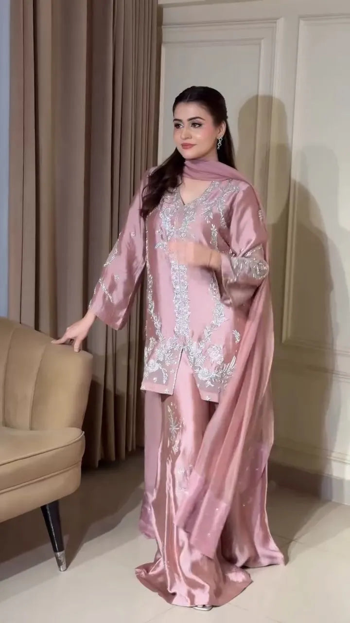 Ose Éclat — Luxury Mauve Sheesha Silk Festive Ensemble