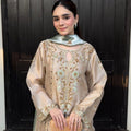Mint Green Pure Lama Silk Embroidered Formal Suit