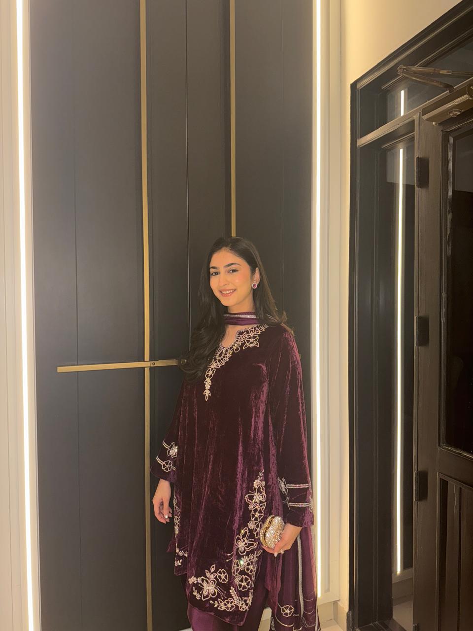 Deep Plum Velvet Embroidered Suit